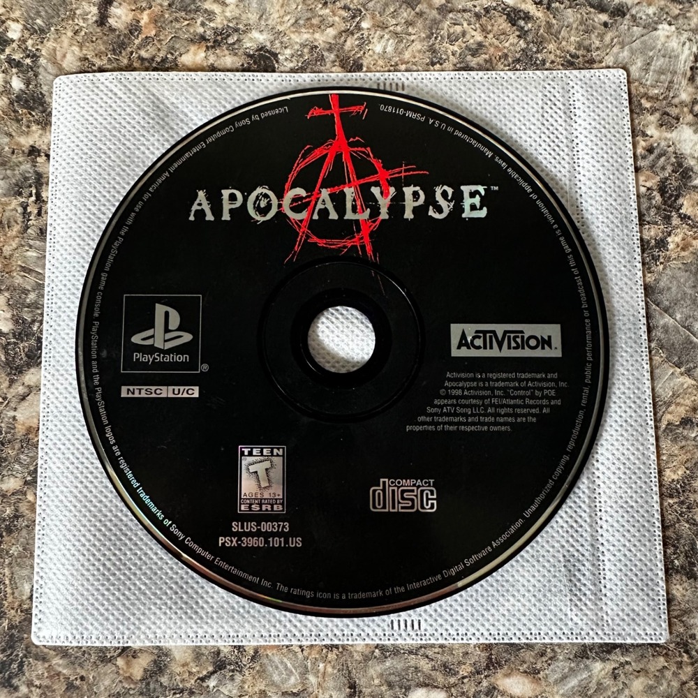 Activision Apocalypse PS1 Game Disc Only Black Good SLUS-00373 Bruce Willis 1998